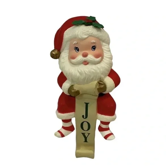Vintage Russ Christmas Stocking Hanger Santa Claus with Striped Socks Joy - Picture 2 of 15